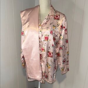 Tesori Pink Floral Satin Pajama Set